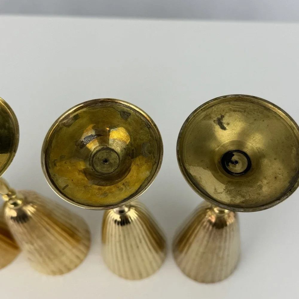 Vintage Brass Champagne Flutes Set of 4 Ribbed Fluted Goblets 9